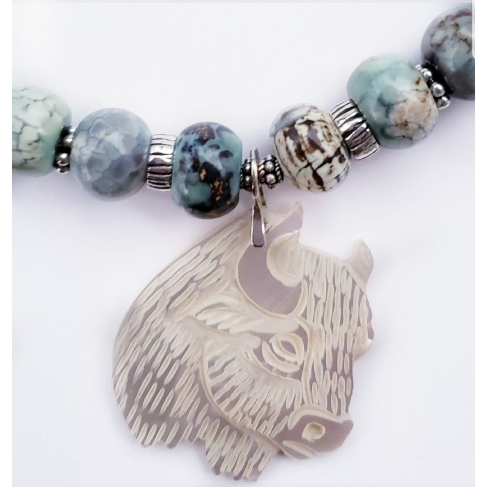 SOLD *Mother of Pearl Southwest Turquoise Necklace - Picture 3 of 6